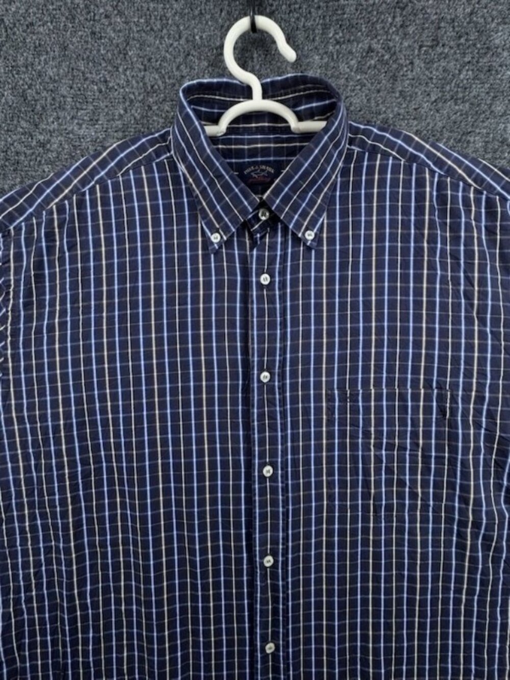 Paul & Shark Check Button-Down Cotton 45 Blue Pocket Nautical Men Shirt Adult